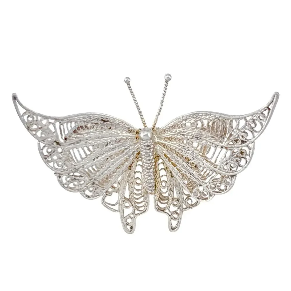 Vintage Sterling Silver 925 Filigree Butterfly Brooch